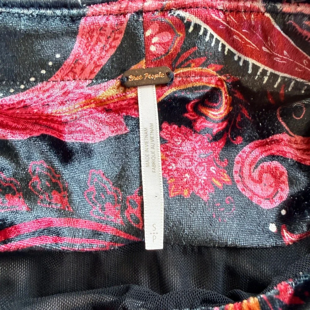 Free People Velvet Ruched Paisley Mini Skirt Black Pink OB1210229 Small